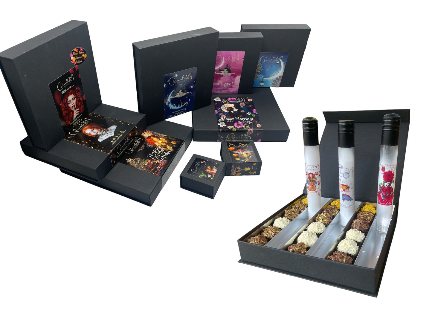 
                  
                    Luxury boxes with Liqueur tubes with the tastiest chocolate and top design
                  
                